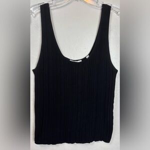Vince 100% Cotton Chunky Striped Ribbed Knit Sleeveless Tank Top Sz L Black 1010